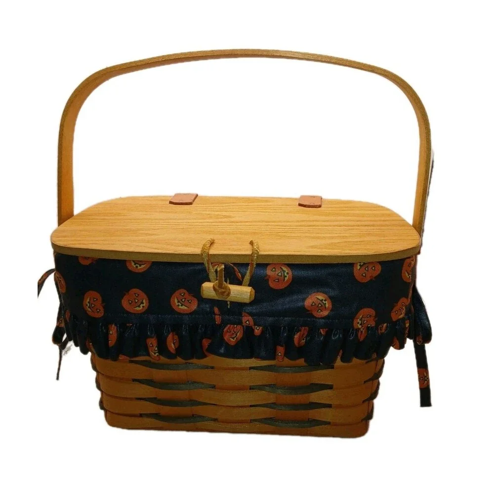 Longaberger Basket Purse Bag Swing Handle Pumpkin Jack O Lantern Liner 1998 Sign